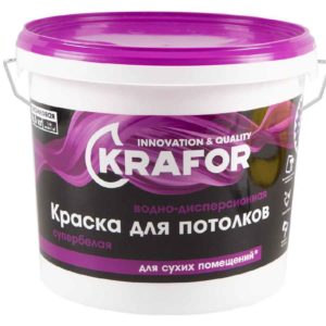 Краска водно-дисперсионная для потолков СУПЕРБЕЛАЯ 6,5кг KRAFOR