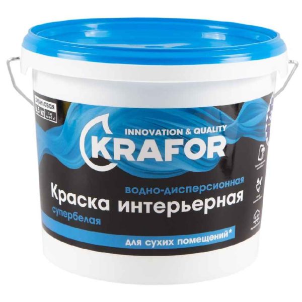 Краска водно-дисперсионная интерьерная СУПЕРБЕЛАЯ 6,5кг KRAFOR