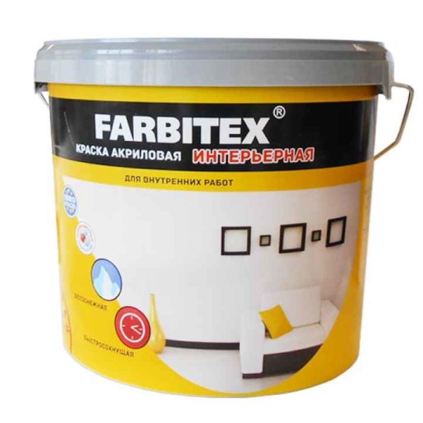 Краска акриловая интерьерная 6кг FARBITEX