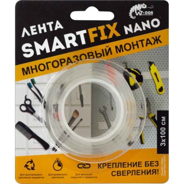 Лента для многоразового монтажа W-con SmartFix NANO, 3х100см