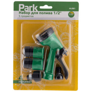 Набор для полива 5 предметов (пистолет 4 режима, соединители 1/2", адаптеры) Park HL061 Набор для полива 5 предметов (пистолет 4 режима, соединители 1/2", адаптеры) Park HL061